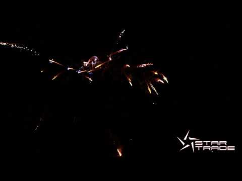 100 Schuss - Z-Shape - Spit Red/Green/Golden Strobe Willow Tail with Blue Mine